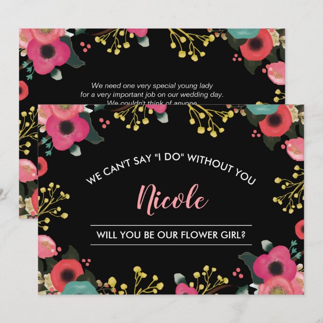 Will you be our Flower Girl? Modern Floral Invitation (Front/Back)