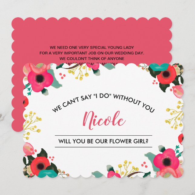 Will you be our Flower Girl? Modern Floral Invitation (Front/Back)