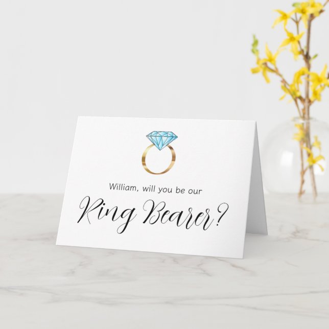 Will You Be Our Ring Bearer Blue Diamond Ring Card (Yellow Flower)