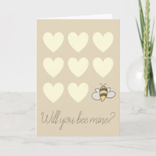 Will you bee mine? Cute hearts and bee Valentine Holiday Card