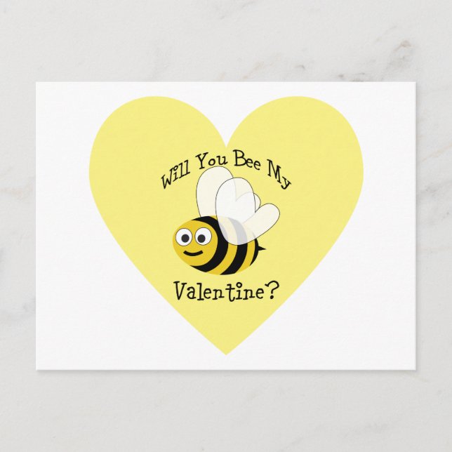 Will You Bee My Valentine? Holiday Postcard (Front)