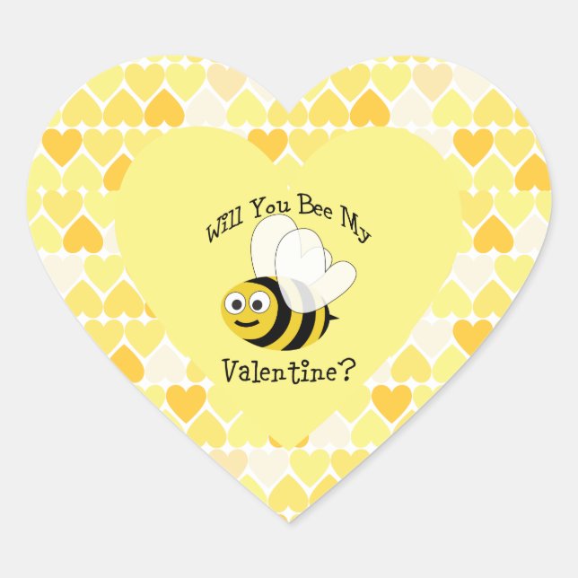 Will You Bee My Valentine Yellow heart background Heart Sticker (Front)