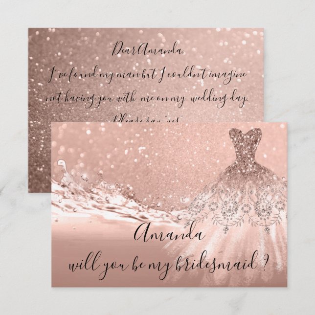 Will You Bridesmaid  Glitter Ocean  Rose Gold Invitation (Front/Back)