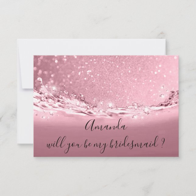 Will You Bridesmaid Glitter Ocean Rose Pink Invitation (Front)