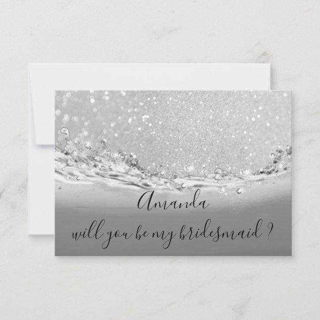 Will You Bridesmaid Grey Glitter Ocean Abstract Invitation (Front)