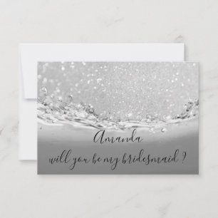 Will You Bridesmaid Grey Glitter Ocean Abstract Invitation