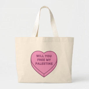 Will you free my Palestine? Cute Candy Heart sweet Large Tote Bag