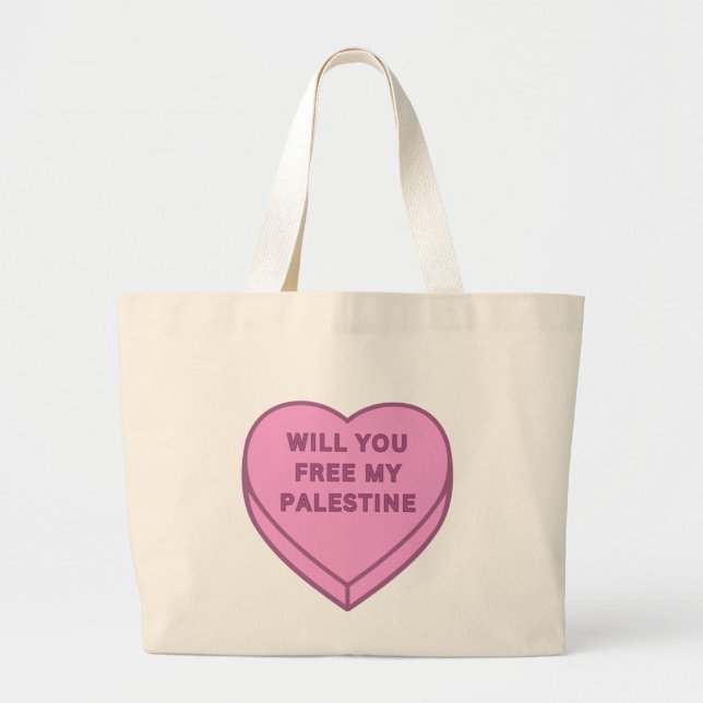 Will you free my Palestine? Cute Candy Heart sweet Large Tote Bag (Front)