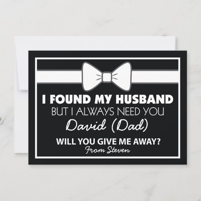 Will You Give Me Away Black/White Bow Tie Invitation (Front)