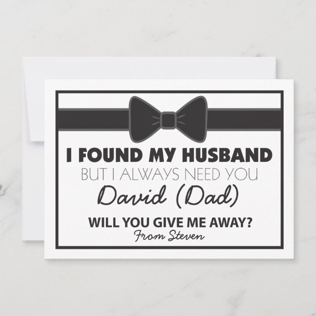 Will You Give Me Away Black/White Bow Tie Invitation (Front)