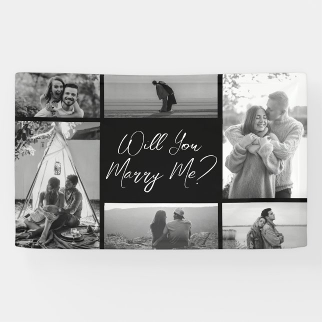 Will You Marry Me 6 Photo Black And White Collage Banner (Horizontal)