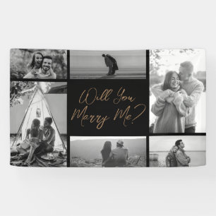 Will You Marry Me   6 Photo Black Gold Proposal Banner