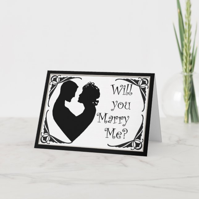 Will you marry me black and white cameo card (Front)