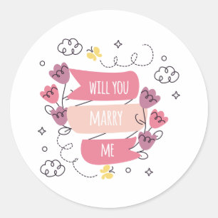 will you marry me classic round sticker