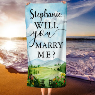 Will You Marry Me? Custom Wedding Proposal Beach Towel
