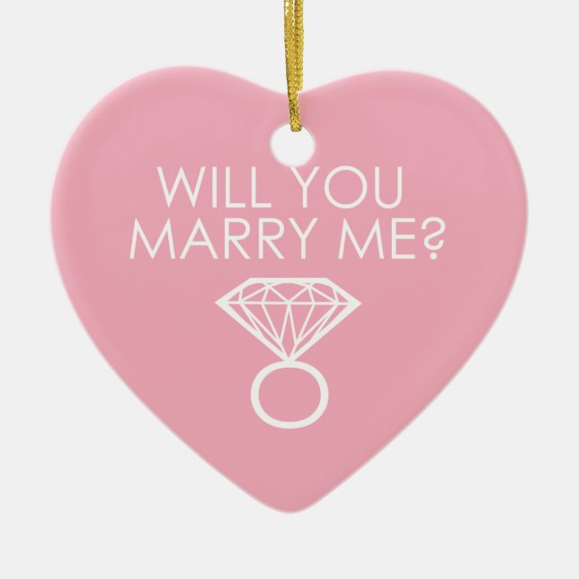 Will You Marry Me? Diamond Ring Ceramic Tree Decoration (Front)