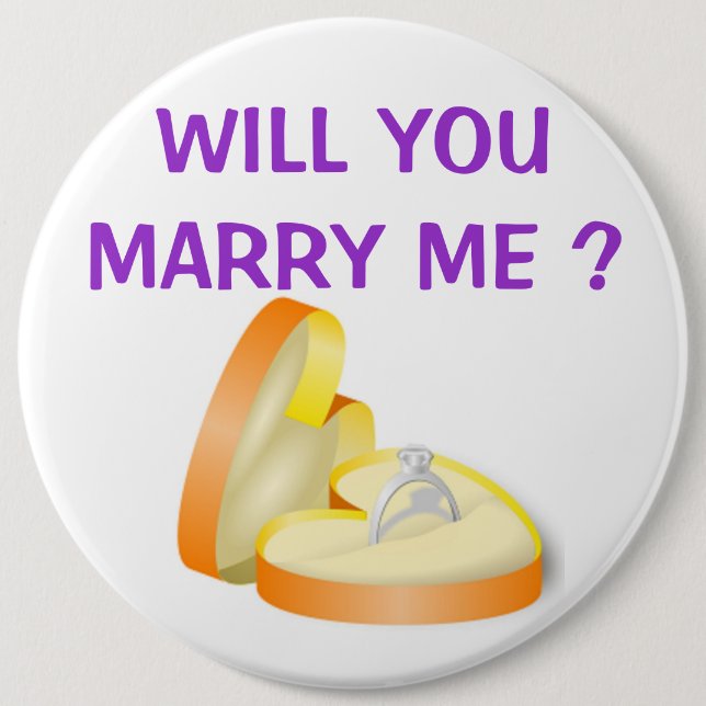 "WILL YOU MARRY ME ?" ENGAGEMENT RING 6 CM ROUND BADGE (Front)