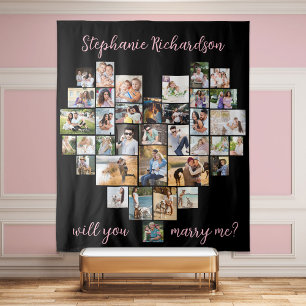 Will You Marry Me Heart Photo Collage Backdrop Tapestry
