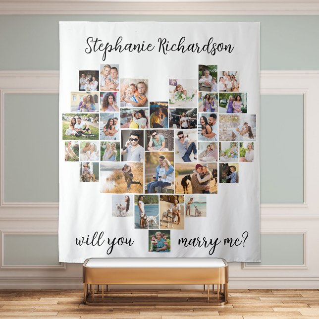 Will You Marry Me Heart Photo Collage Backdrop Tapestry (Creator Uploaded)