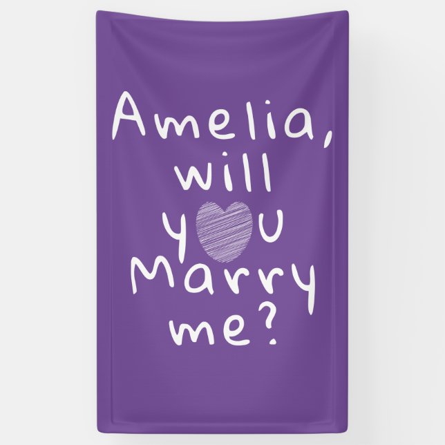 Will you marry me Heart Purple Romantic Proposal Banner (Vertical)