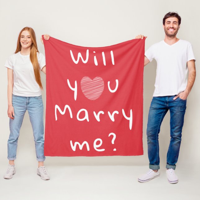 Will you marry me Heart Red Romantic Proposal Flee Fleece Blanket (In Situ)