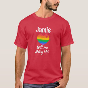 Will You Marry Me LGBTQ Heart Personalised Name T-Shirt