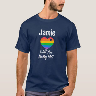 Will You Marry Me LGBTQ Heart Personalised Name T-Shirt