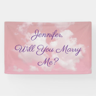Will You Marry Me? Pink Sky Clouds, Name & Text Banner