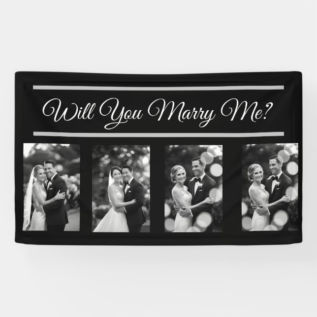Will You Marry Me Proposal Banner with 4 Photos (Horizontal)