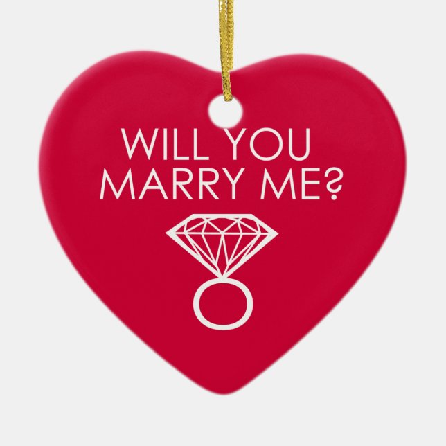 Will You Marry Me? Proposal Diamond Ring Ceramic Tree Decoration (Front)