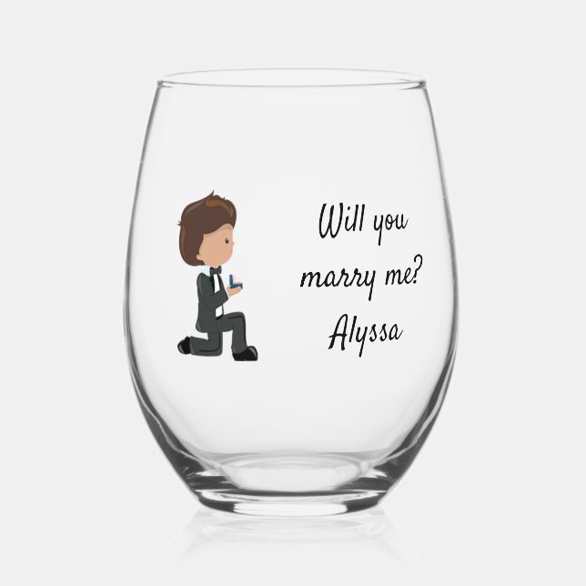 Will You Marry Me Proposal Personalised Stemless Wine Glass (Front)
