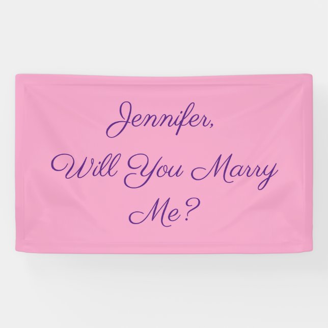 Will You Marry Me? Purple Text on Pale Pink Banner (Horizontal)