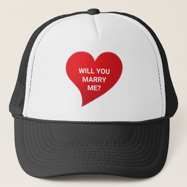 Will You Marry Me red heart marriage proposal cute Trucker Hat (Front)