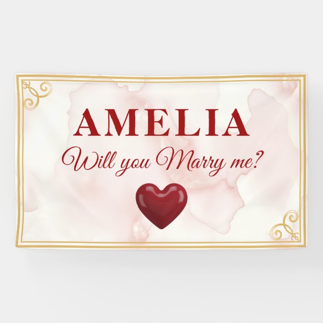 Will you marry me Red Heart Romantic Proposal Banner (Horizontal)