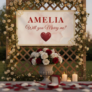 Will you marry me Red Heart Romantic Proposal Banner