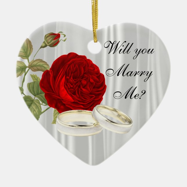 Will You Marry Me? | Red Roses Ceramic Tree Decoration (Front)