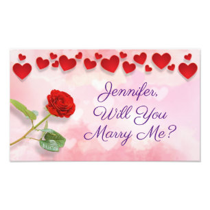 Will You Marry Me? Rose & Red Hearts, Name Photo Print