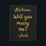Will you marry me Sign Wedding Proposal Decoration Fleece Blanket<br><div class="desc">Will you marry me Blanket,  Wedding Proposal Decoration Idea Sign,  Custom Name Keepsake Marriage Decor,  Personalised Couple Propose Photo Prop,  Personalised outdoor beach set up,  Customised surprise u unique banner,  Black Gold engagement backdrop tapestry,  Valentine's Day Party Anniversary Gift,  for her Christmas Birthday Reception,  Daddy pop the question present</div>