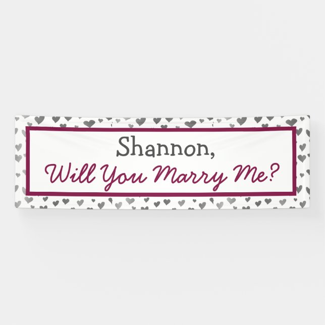 Will you Marry Me, Silver Hearts Banner (Horizontal)