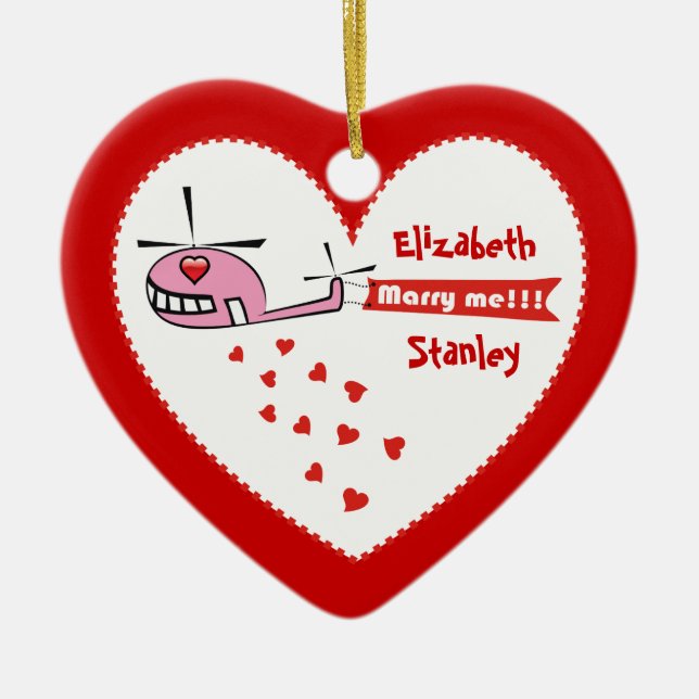 Will you marry me? Valentine's helicopter love Ceramic Tree Decoration (Front)