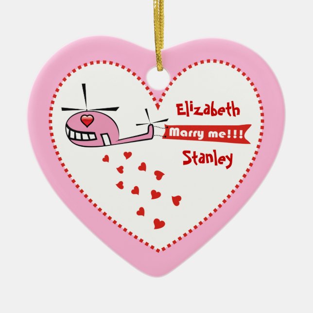 Will you marry me? Valentine's helicopter love Ceramic Tree Decoration (Front)