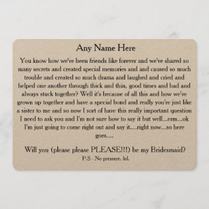Will you please be my bridesmaid? Custom text card