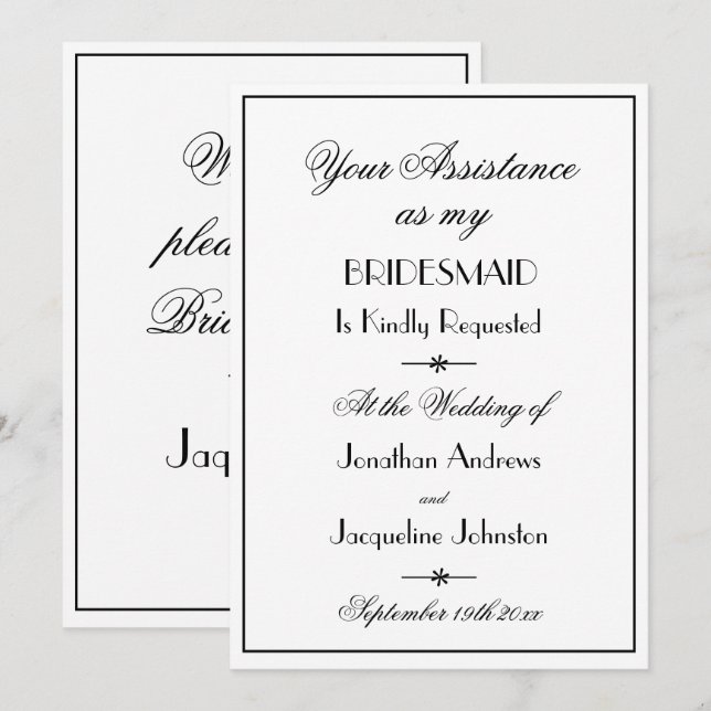 Will you please be my Bridesmaid? Simple Proposal Invitation (Front/Back)