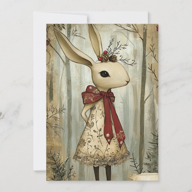 Willa the Rabbit | Woodland Whimsy  Holiday Card (Front)