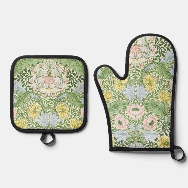 Willam Morris Myrtle Garden Floral Classic Oven Mitt & Pot Holder Set (Front)