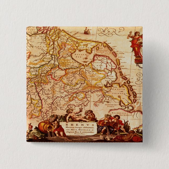 Willem Blaeu Old Germany Map Historic Gift Series 15 Cm Square Badge (Front)