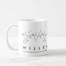 Mug featuring the name Willem spelled out in the single letter amino acid code