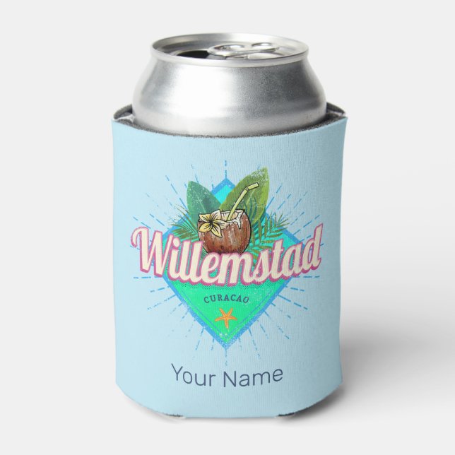 Willemstad Curacao Vacation Vintage Caribbean Can Cooler (Can Front)