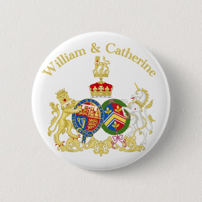 William and Catherine Coat of Arms 6 Cm Round Badge (Front)