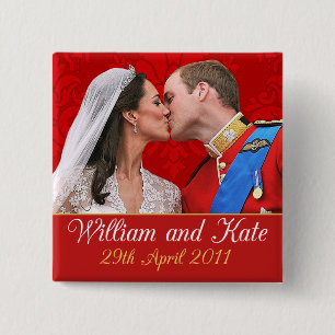 William and Kate Royal Wedding Kiss 15 Cm Square Badge
